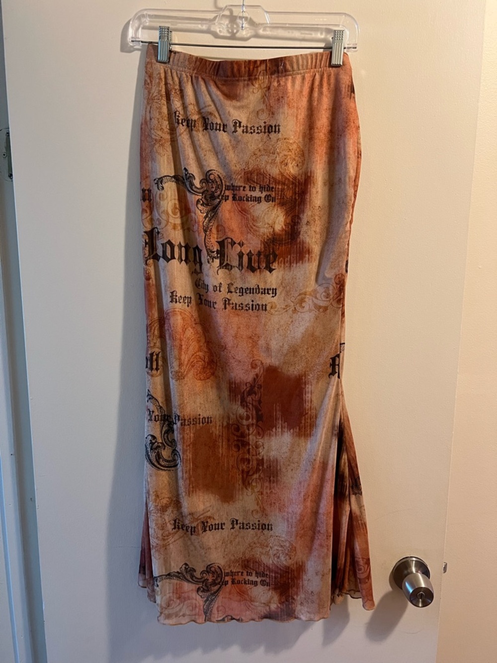 SHEIN Rust and Brown Tie-Dye Graphic Maxi Skirt